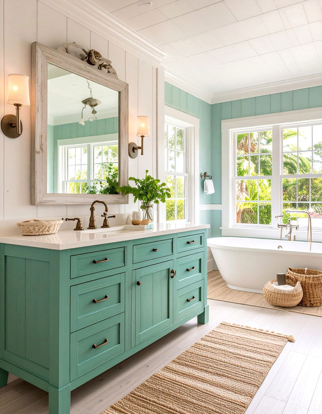 Seafoam Green Coastal Vanity with Weathered Finish - 25 Bathroom With Green Vanity