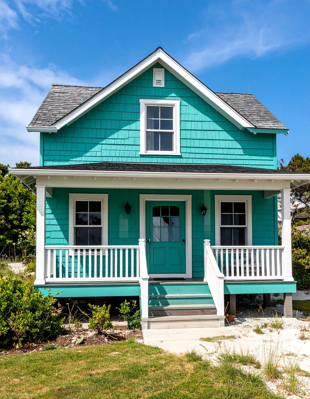 Seafoam Green Coastal with Weathered Shingles - 25 Dark Green Exterior Paint Color Schemes