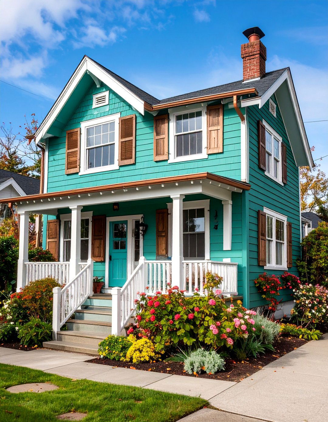 Seafoam Green Cottage with Copper Accents - 25 Light Green House Exterior Ideas