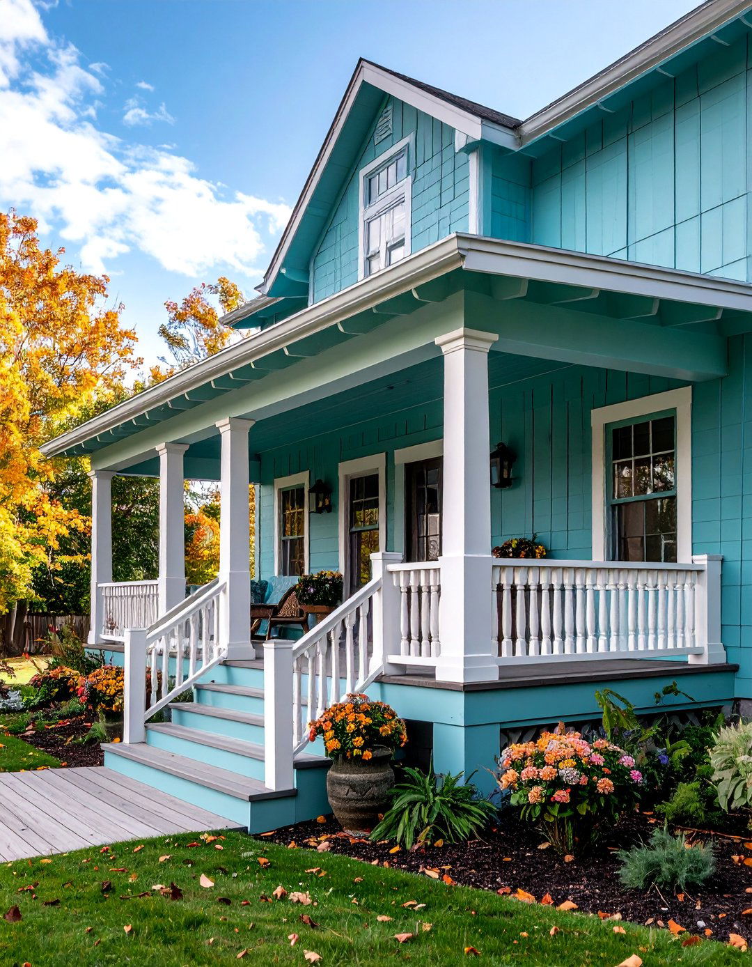 Seafoam Green Farmhouse with Wrap Around Porch - 25 Farmhouse Green Exterior Home Ideas