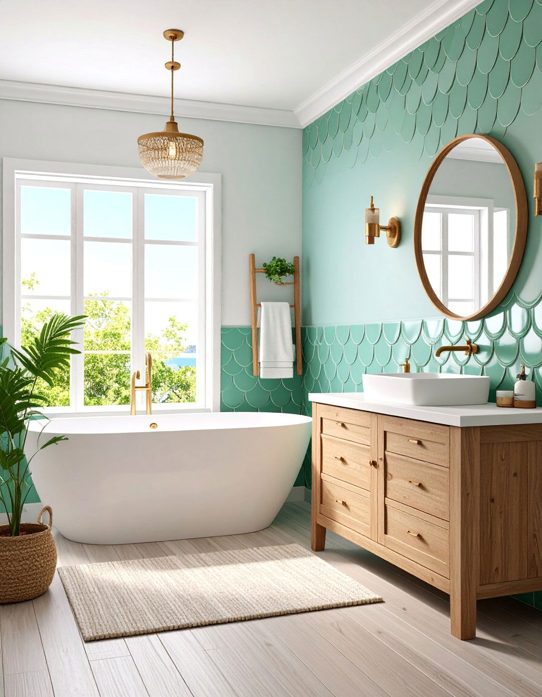 Seafoam Green Fish Scale Tile Coastal Luxury - 25 Green Tile Bathroom Ideas