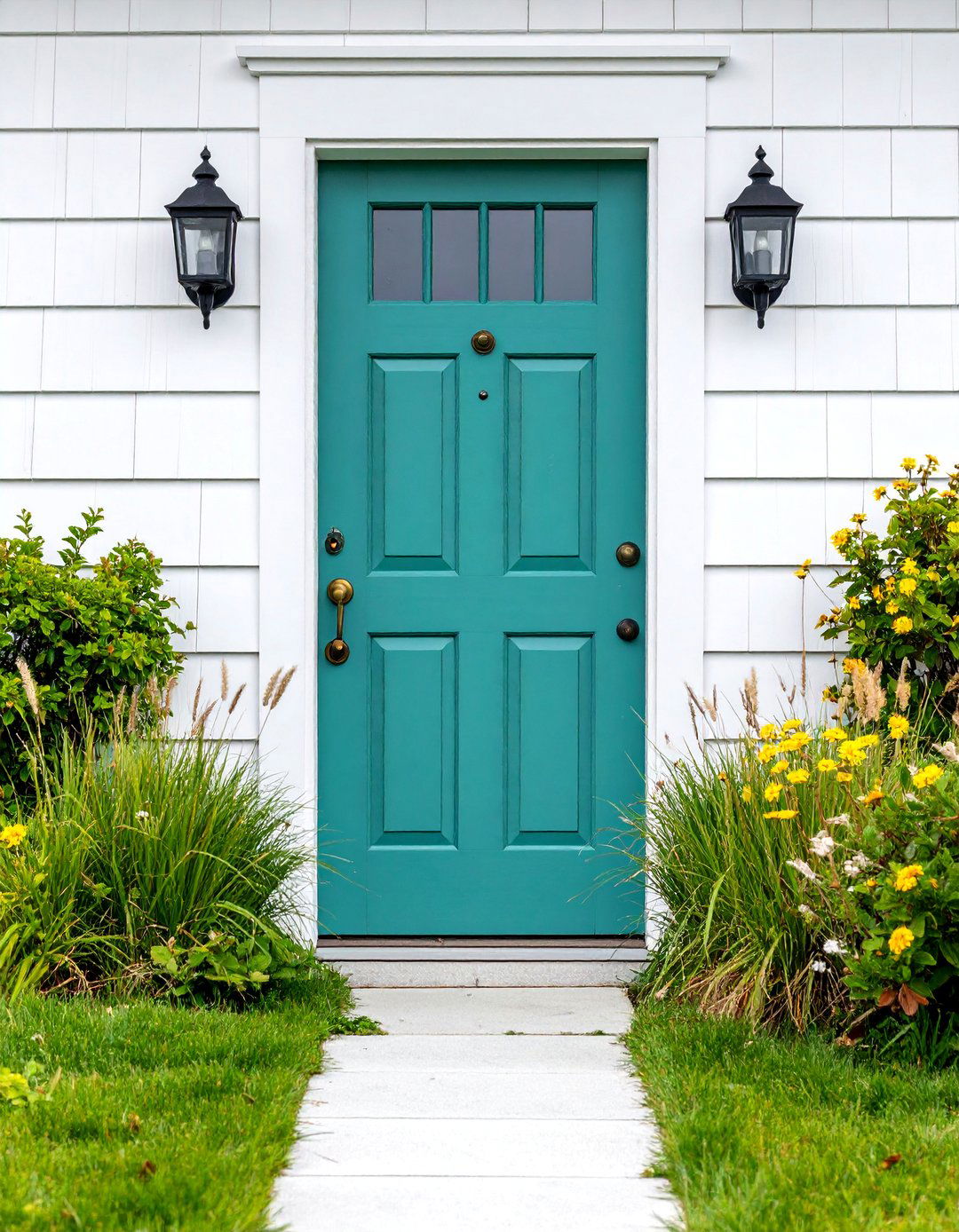 Seafoam Green Front Door with Beadboard Details - 25 Green Front Door Ideas