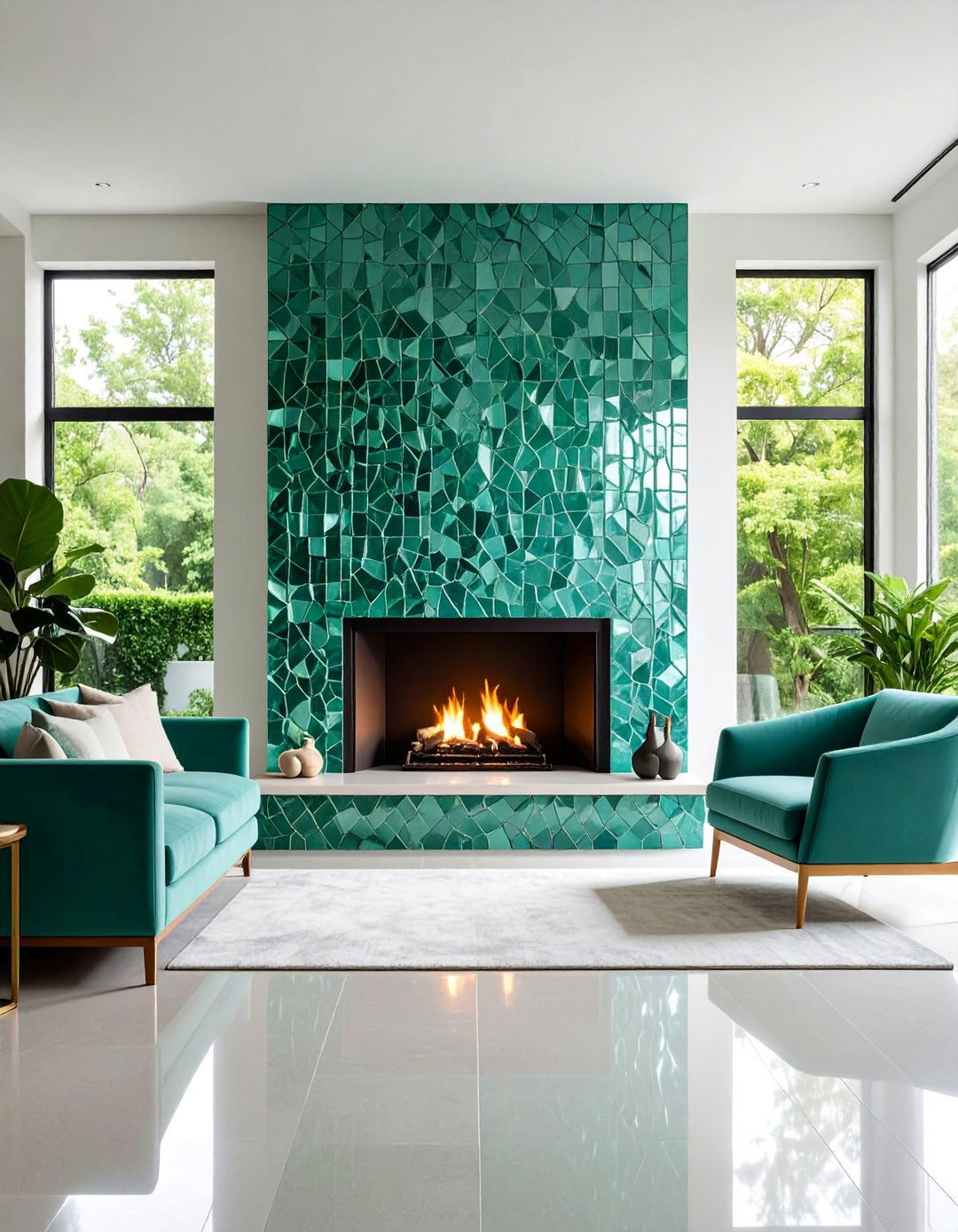 Seafoam Green Glass Mosaic Accent Border - 25 Green Fireplace Ideas