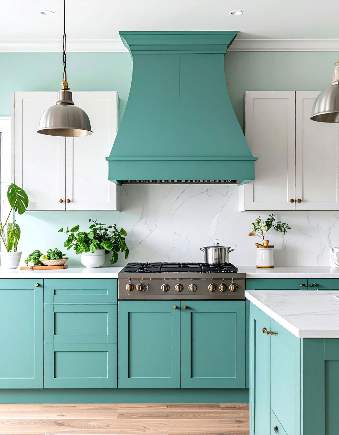 Seafoam Green Kitchen with Statement Range Hood - 25 Seafoam Green Kitchen Ideas