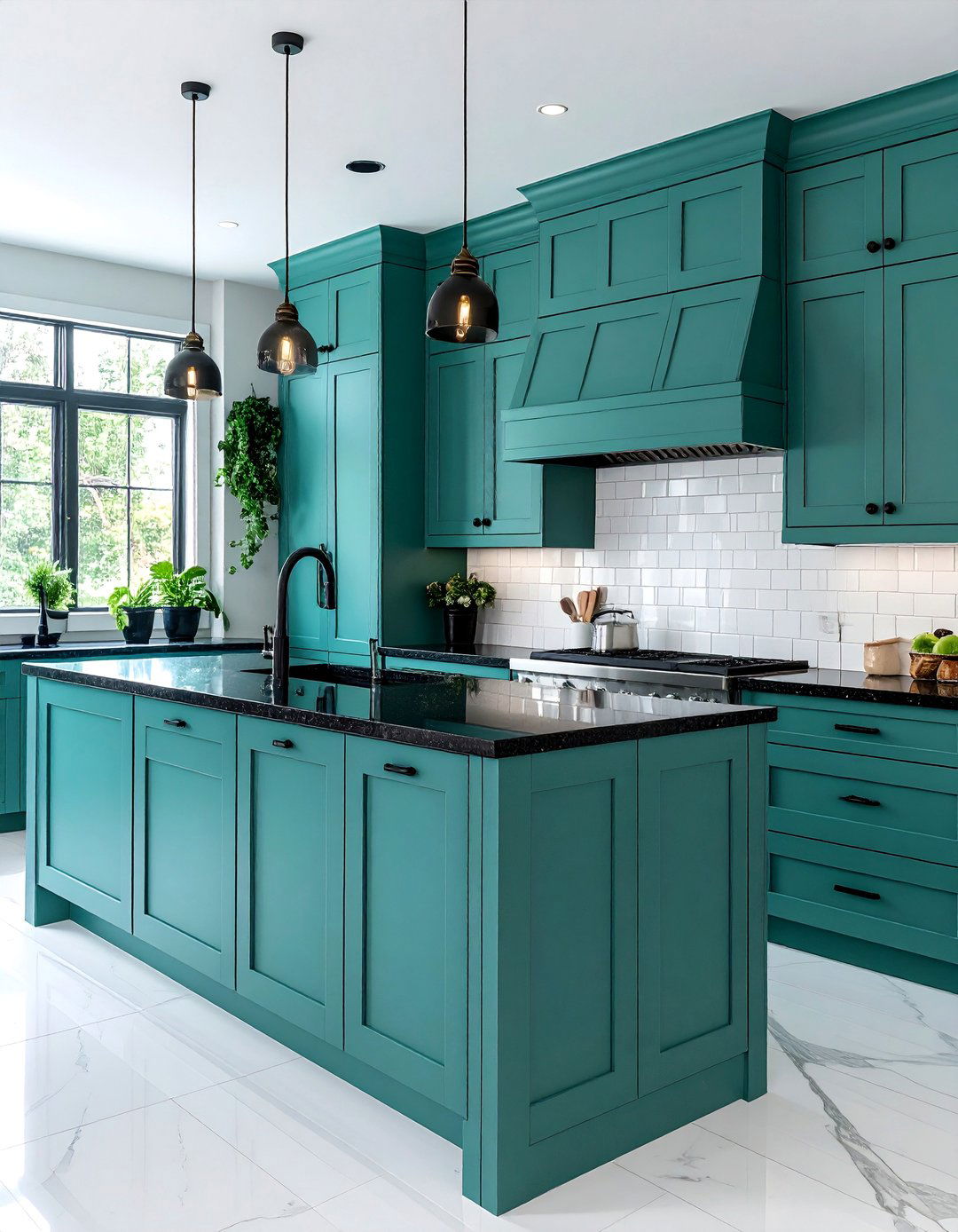Seafoam Green Kitchen with Subway Tile and Black Accents - 25 Seafoam Green Kitchen Ideas