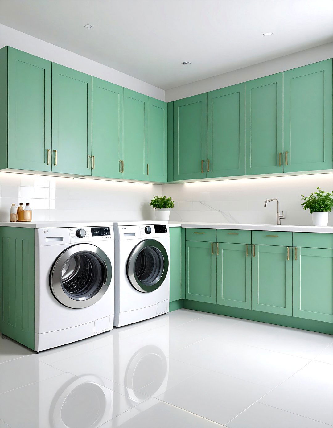 Seafoam Green Minimalist with Clean Lines - 25 Green Laundry Room Ideas