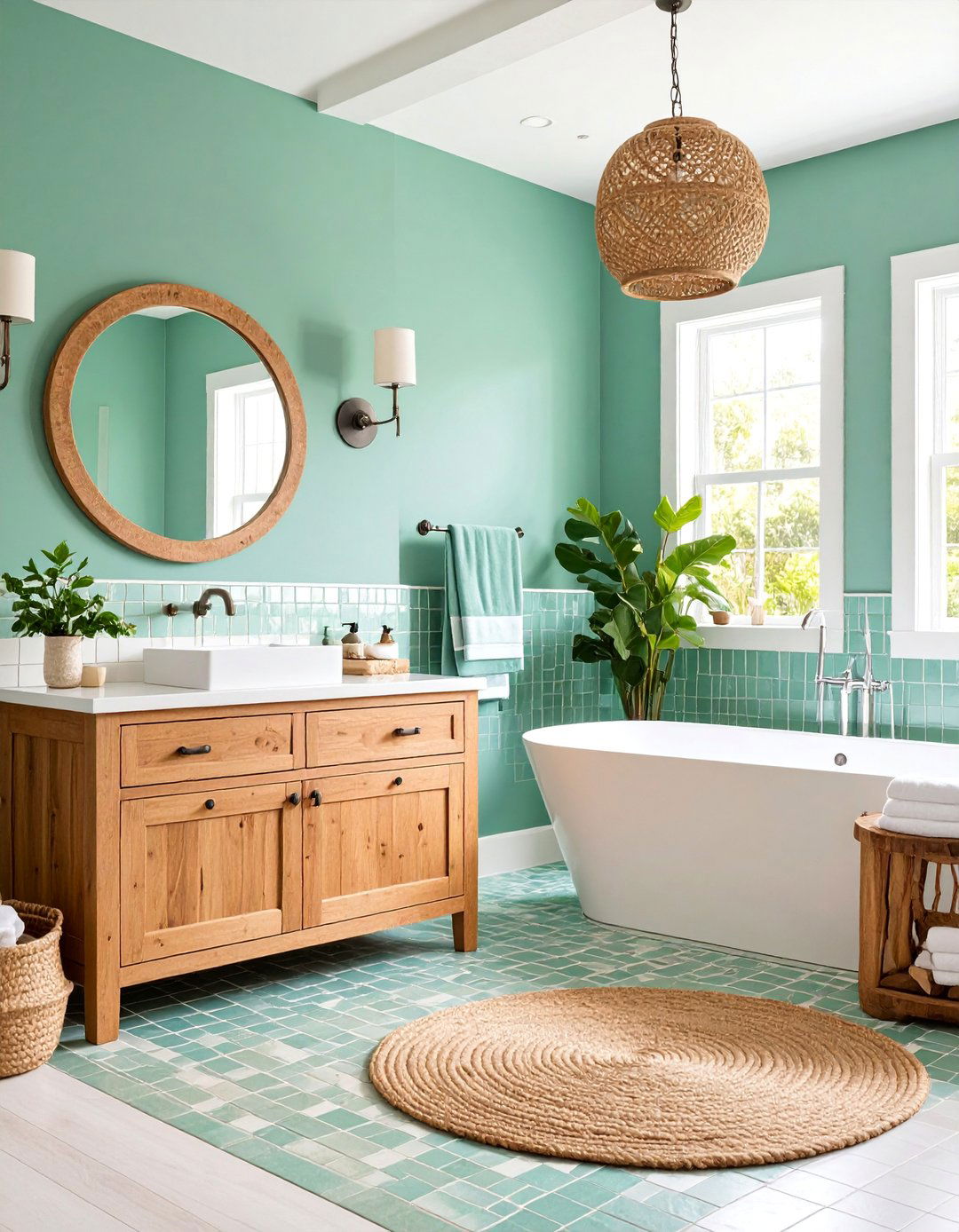 Seafoam Green Mosaic Coastal Bathroom - 25 Green Tile Bathroom Ideas