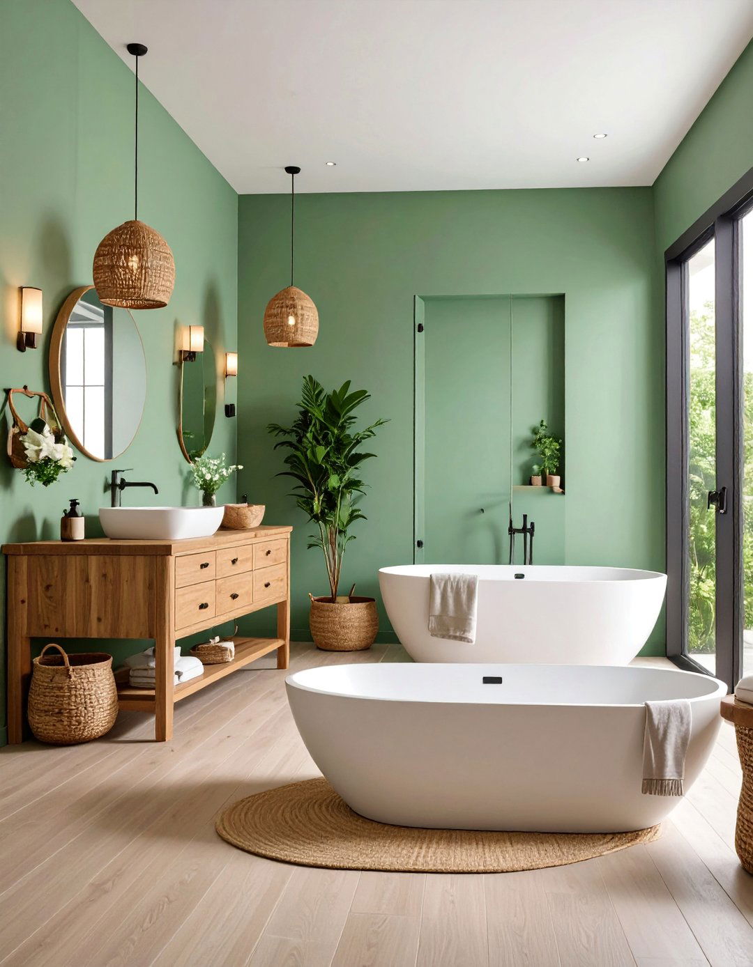 Seafoam Green Spa Retreat with Natural Textures - 25 Coastal Bathroom Ideas