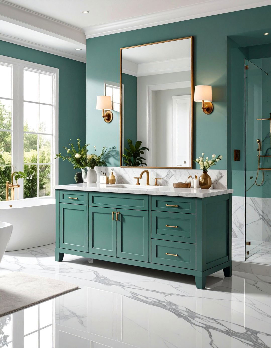 Seafoam Green Transitional Vanity with Marble - 25 Bathroom With Green Vanity