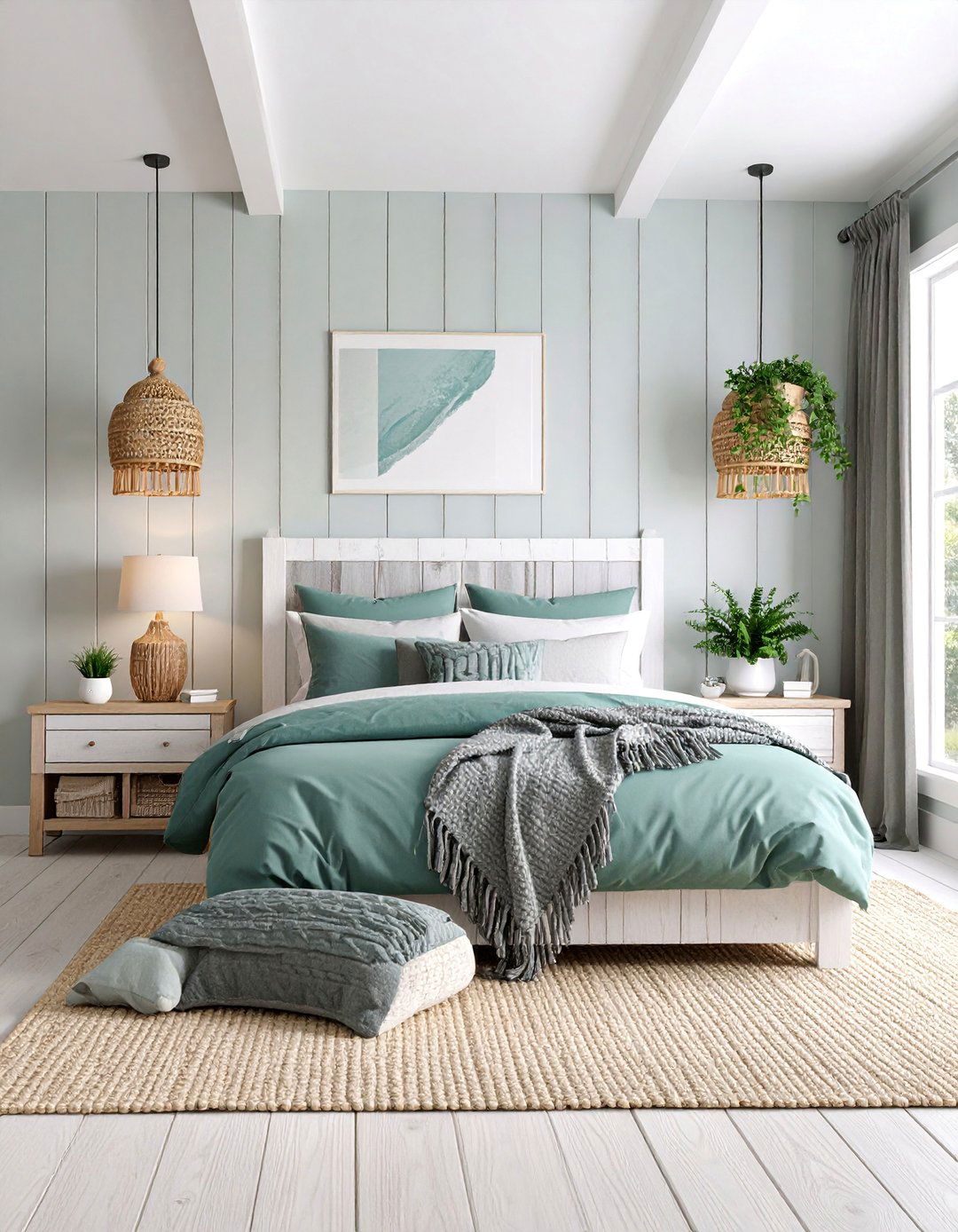Seafoam Green and Cool Grey Coastal Bedroom - 25 Green and Grey Bedroom Ideas