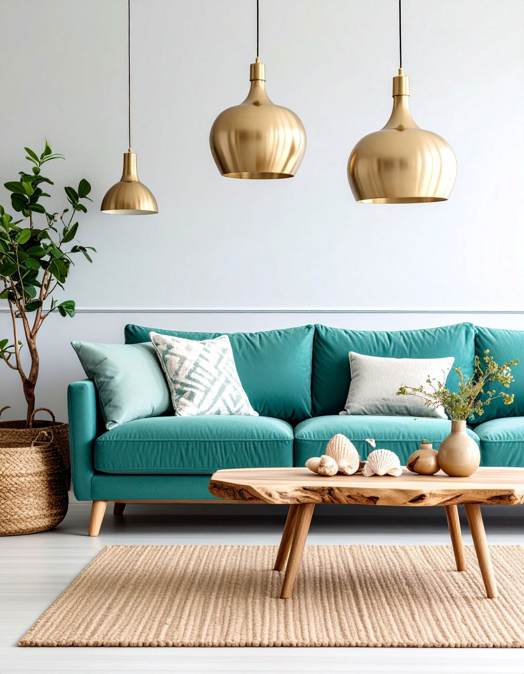 Seafoam Green and Pearl Gold Coastal Living Room - 25 Green and Gold Living Room Ideas