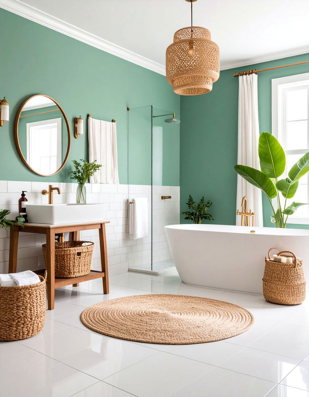 Seafoam Green and White Coastal Bathroom - 25 Blue and Green Color Combos for Decorating
