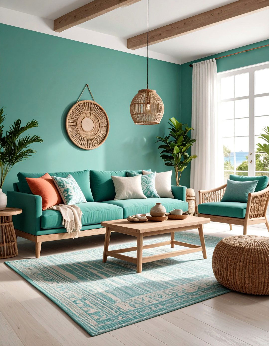 Seafoam Green with Coastal Elements - 25 Living Room Paint Colors
