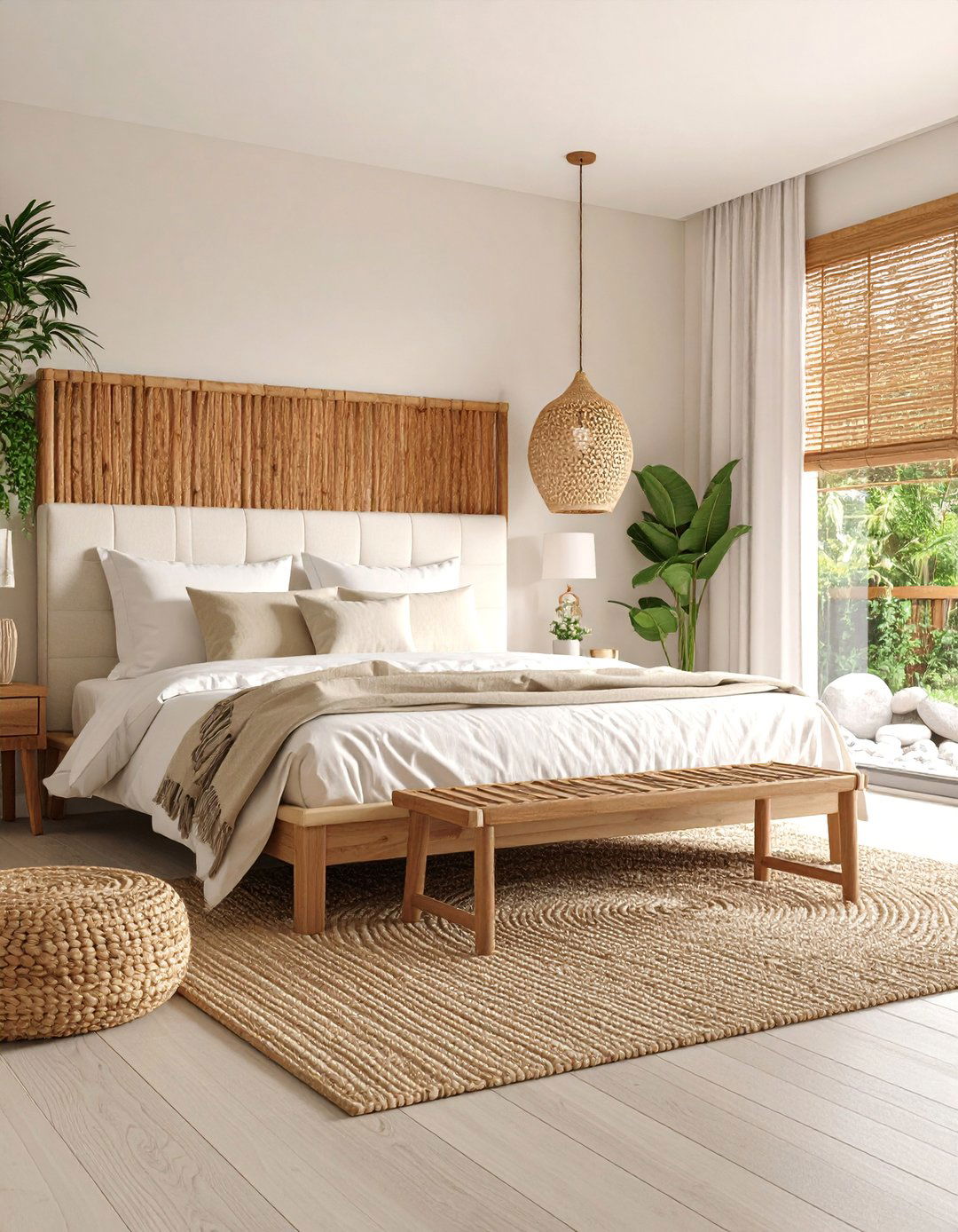 Seagrass Coastal Bedroom with Natural Texture Walls - 25 Coastal Bedroom Ideas