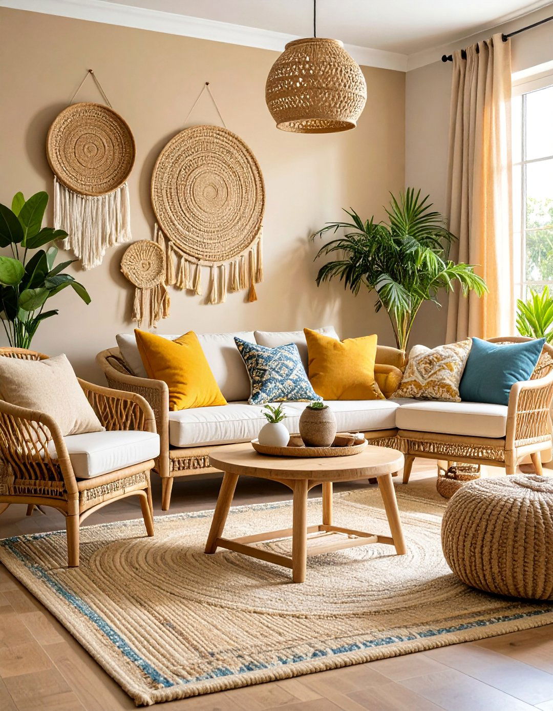 Seagrass Living Room with Natural Textures - 25 Beach House Decor Ideas