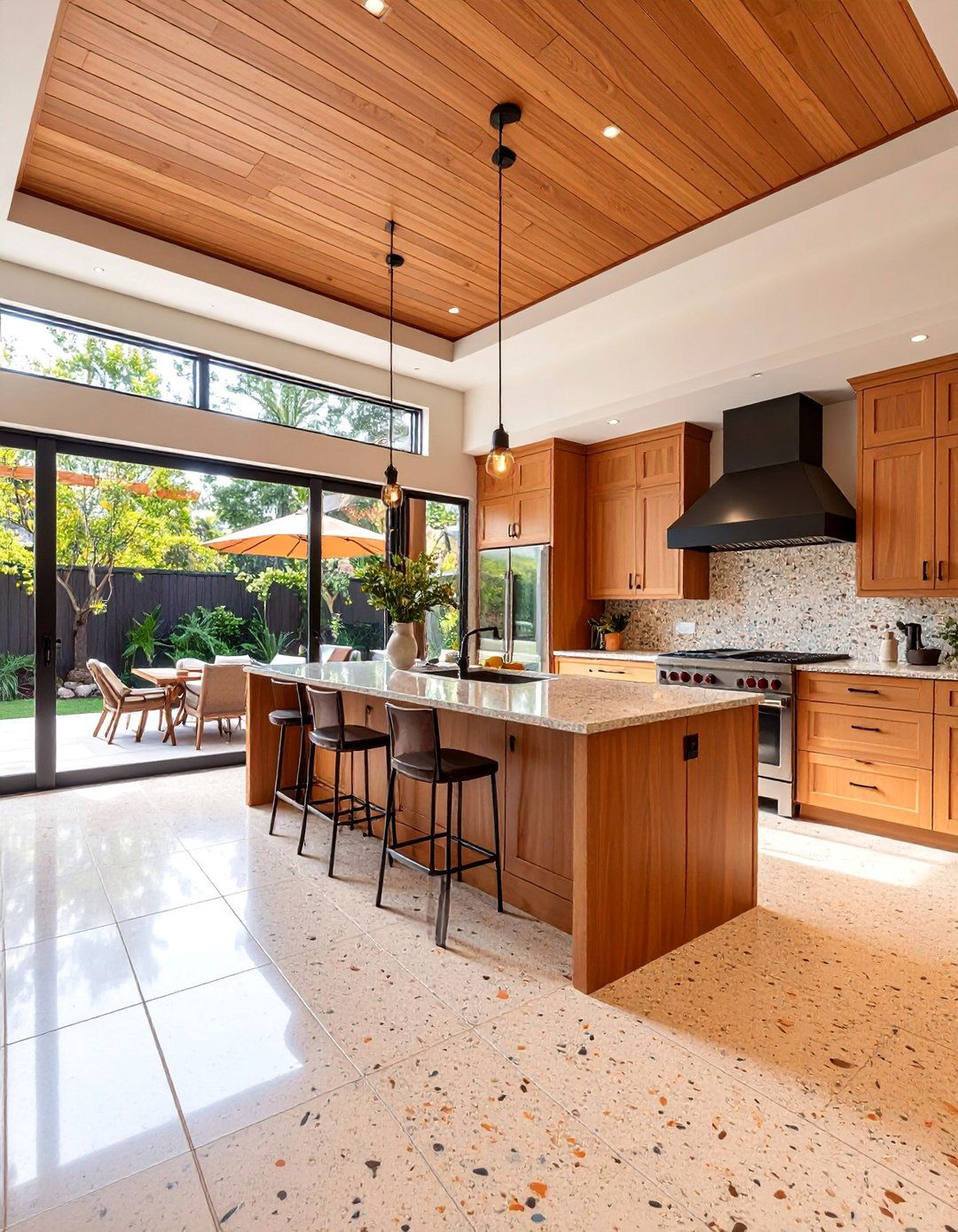 Seamless Indoor Outdoor Terrazzo Kitchen Floor Extension - 25 Terrazzo Kitchen Floor Ideas