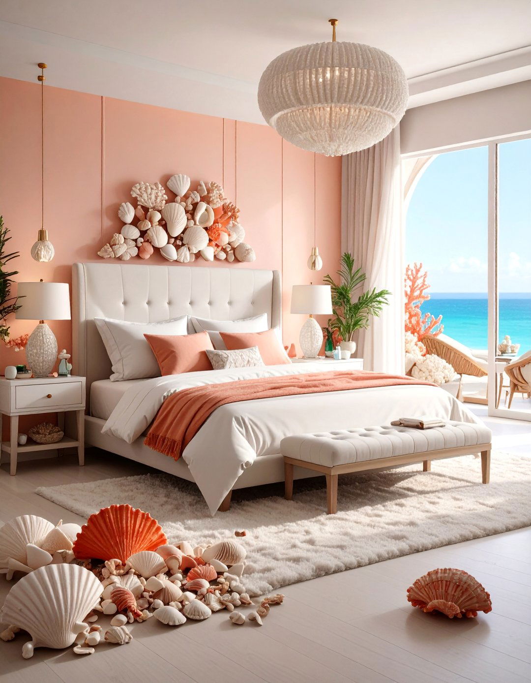 Seashell and Coral Accent Bedroom - 25 Beach Themed Bedroom Ideas