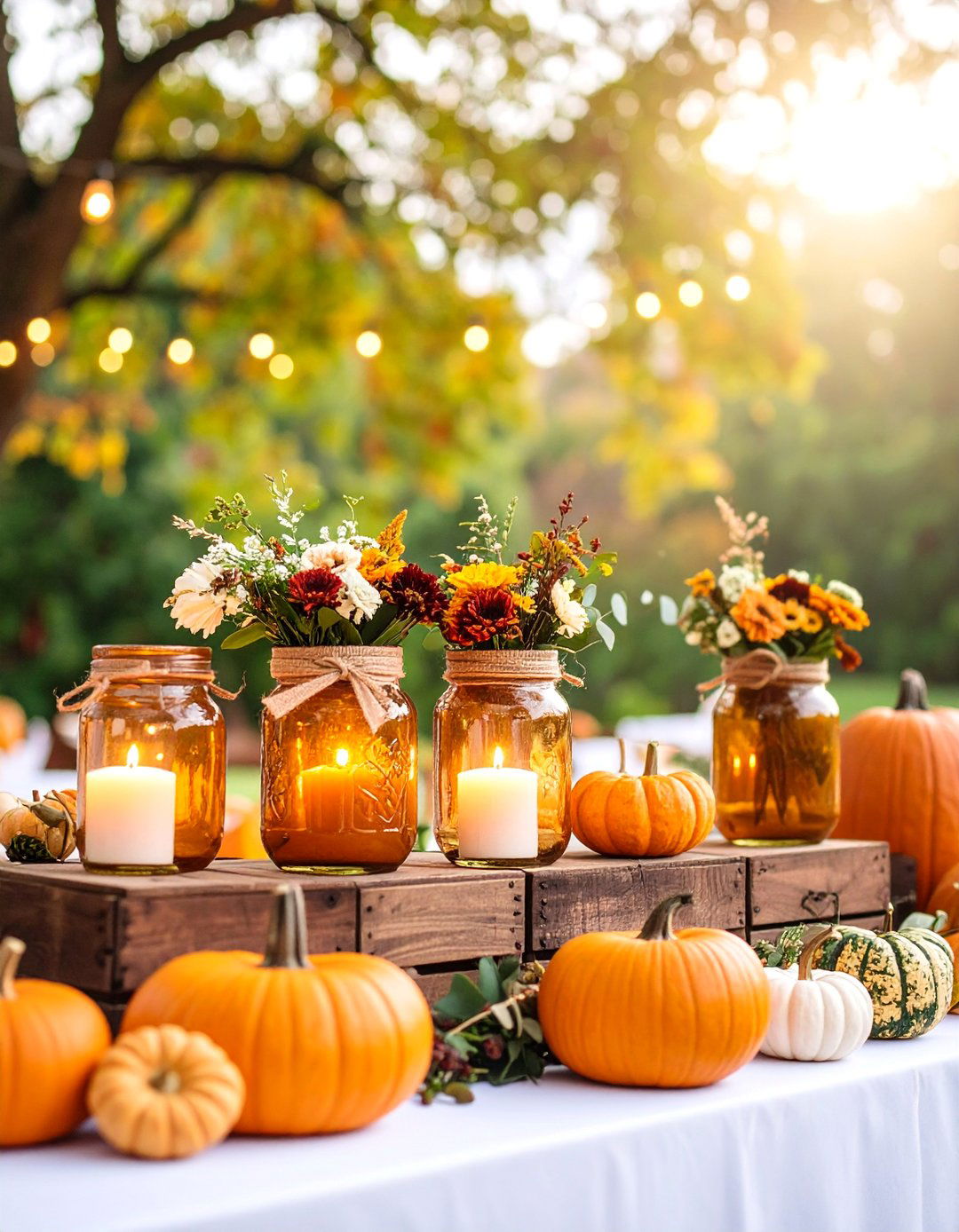 Seasonal Autumn Mason Jar Arrangement - 25 Mason Jar Wedding Centerpieces