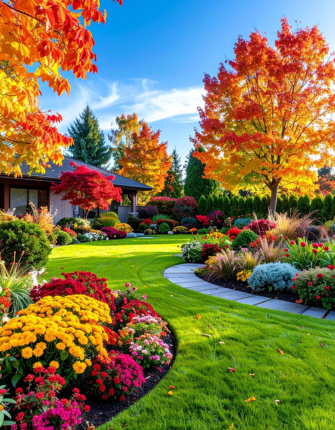 Seasonal Color Evergreen Framework - 25 Front Yard Evergreen Landscaping Ideas