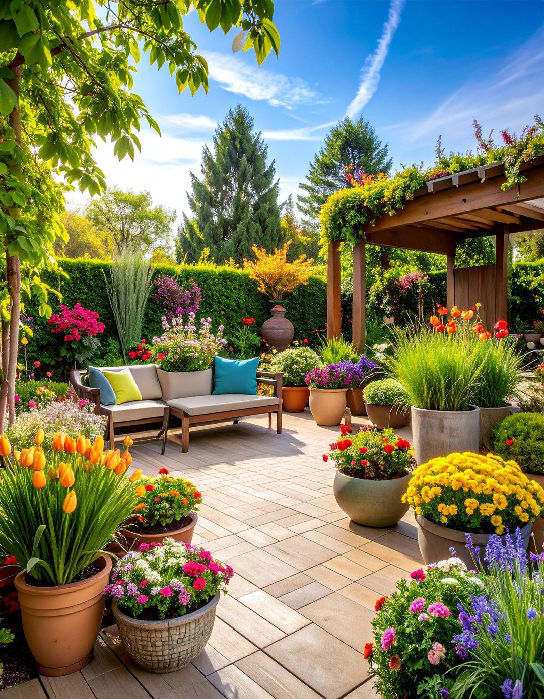 Seasonal Color Garden Patio with Rotating Displays - 25 Patio Garden Ideas
