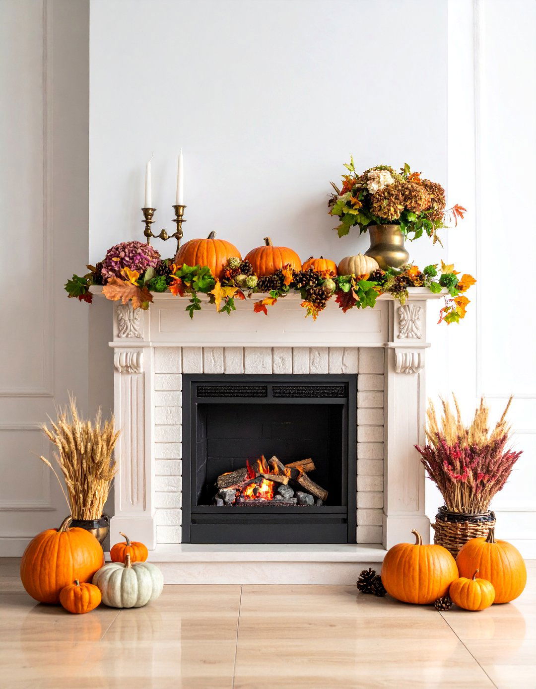 Seasonal Fall Fireplace with Autumn Harvest Theme - 25 Fireplace Decor Ideas
