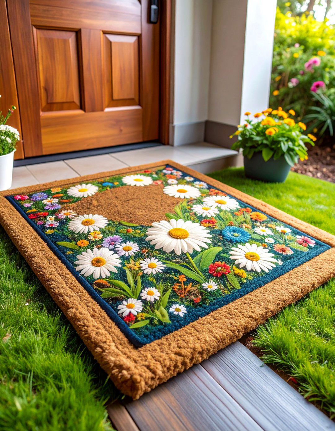 Seasonal Floral Coir Design - 25 Front Door Mat Ideas