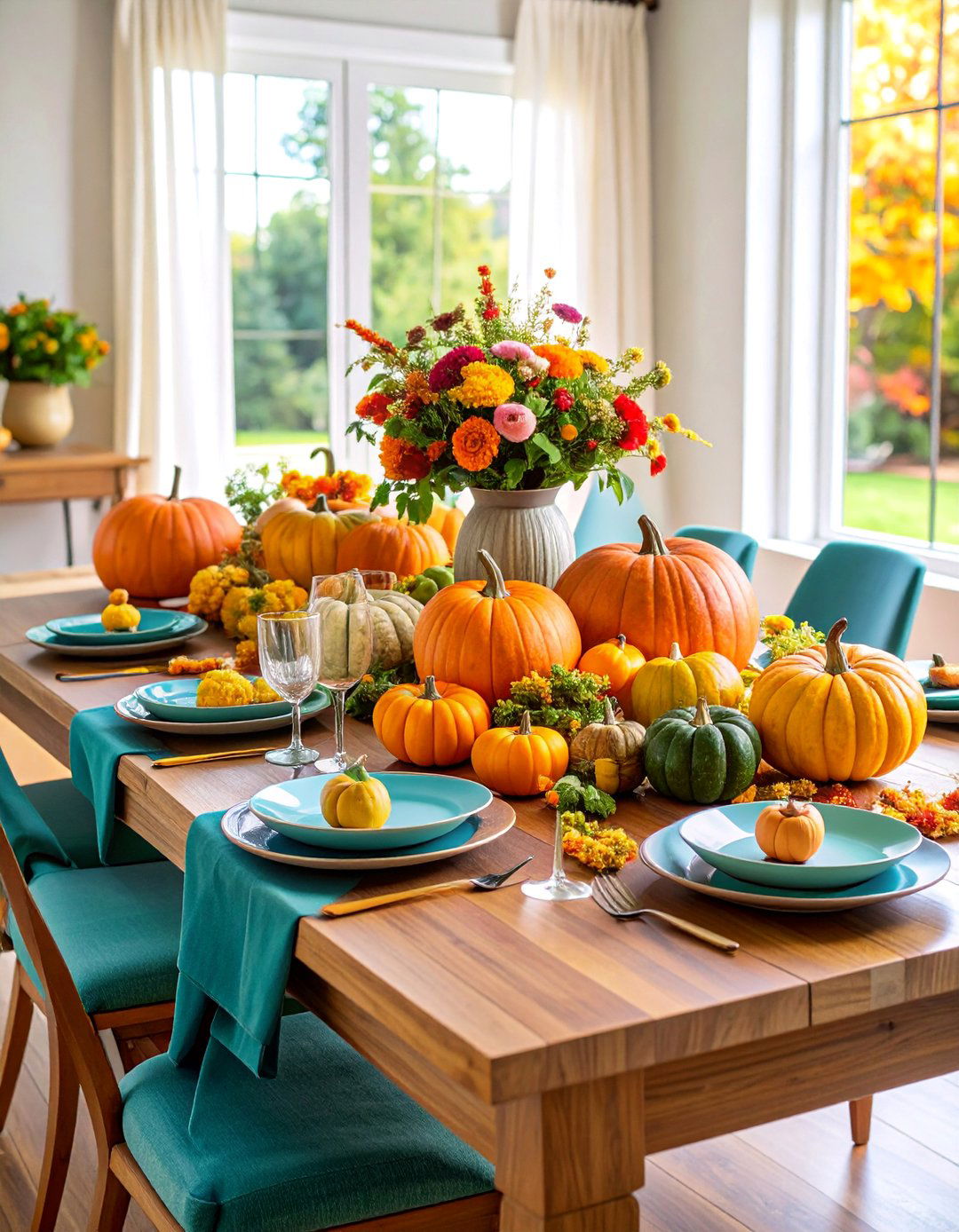 Seasonal Gourd and Pumpkin Dining Room Table Display - 25 Dining Room Table Decor Ideas