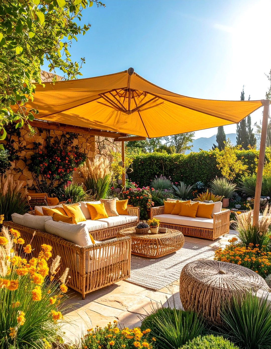 Seasonal Shade Sail Enclosed Garden Lounge - 25 Enclosed Garden Ideas