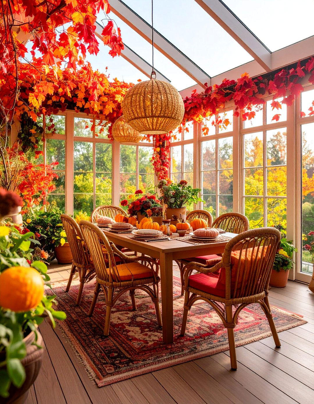 Seasonal Sunroom Dining Room with Adaptable Decor - 25 Sunroom Dining Room Ideas