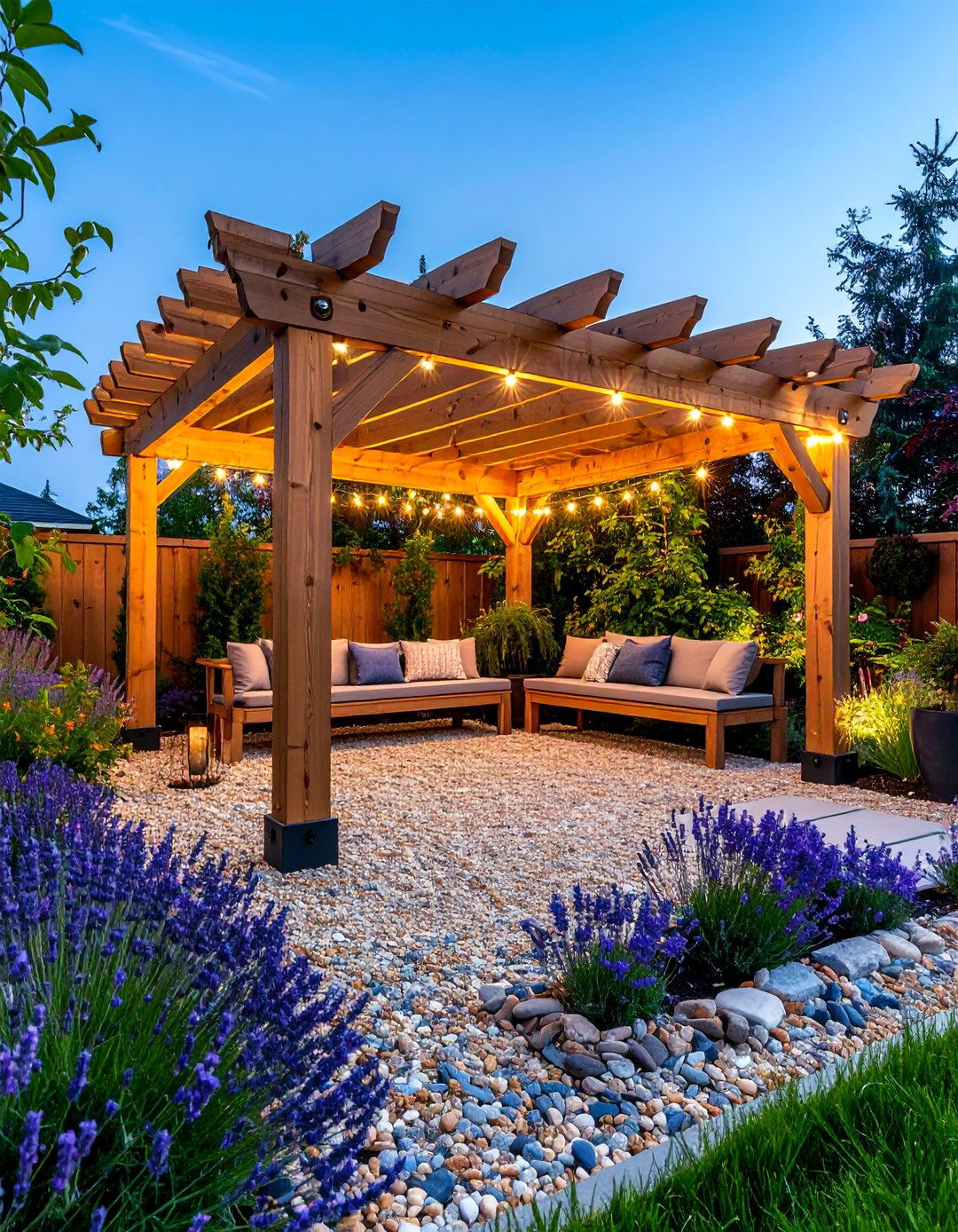 Seating Nook Gravel Garden with Pergola - 25 Gravel Garden Ideas