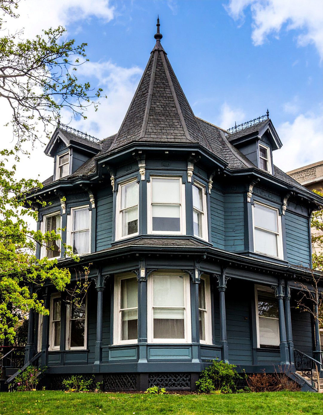 Second Empire Dark Blue with Black Mansard Roof - 25 Dark Blue House With Black Trim