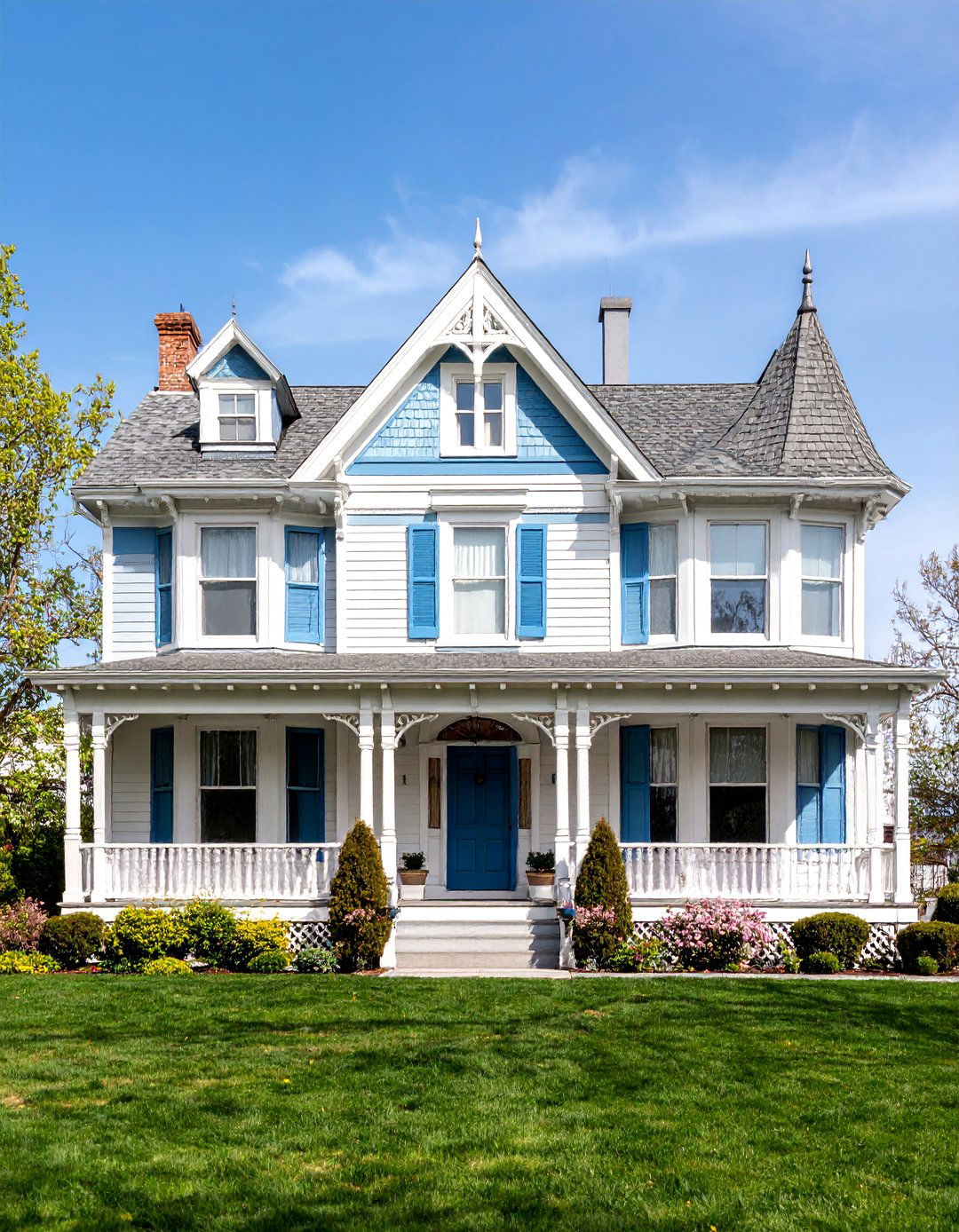 Second Empire with White Mansard Roof Elements - 25 White Siding House Designs