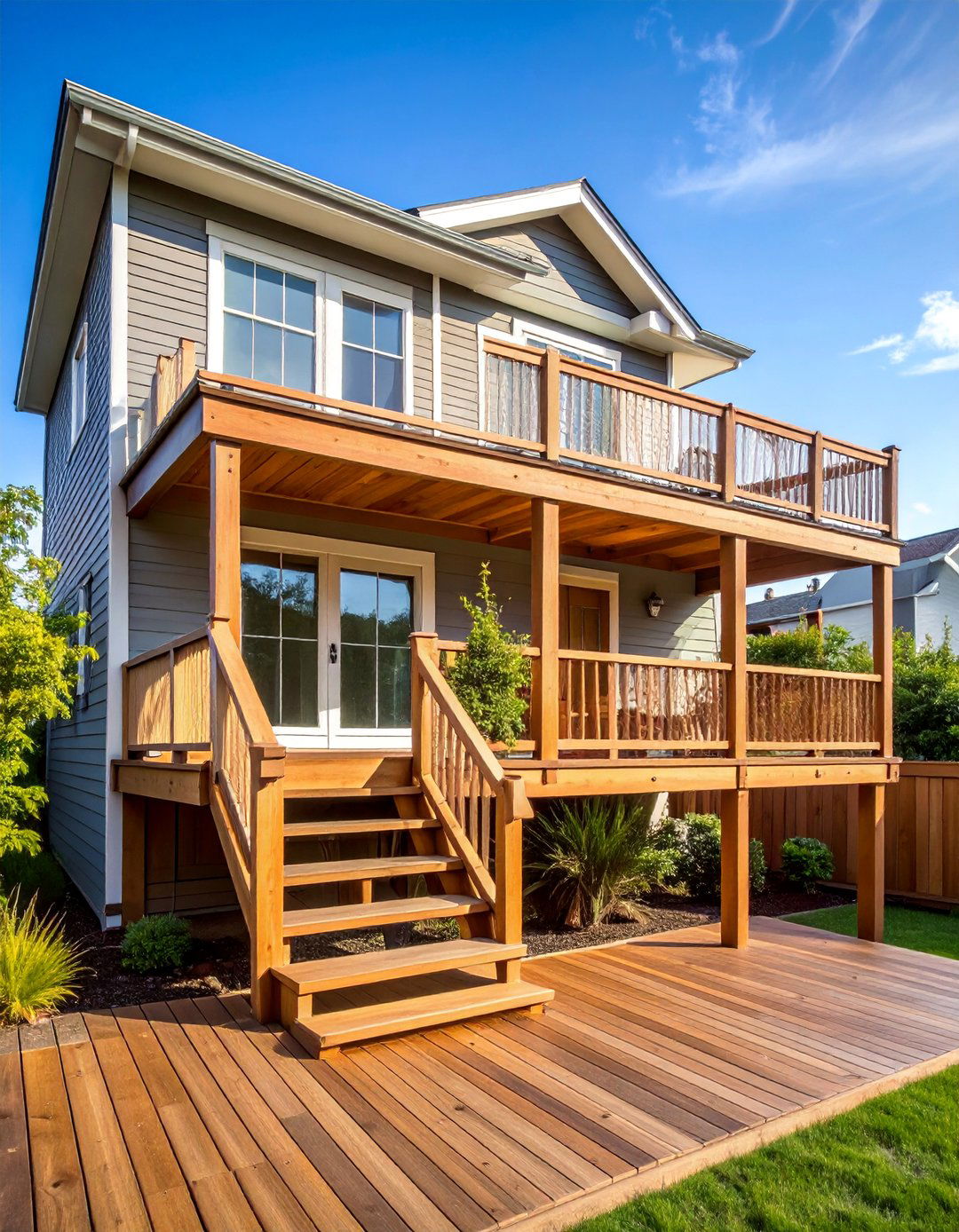 Second Story Deck with Simple Stairs - 25 Backyard Deck Ideas on a Budget