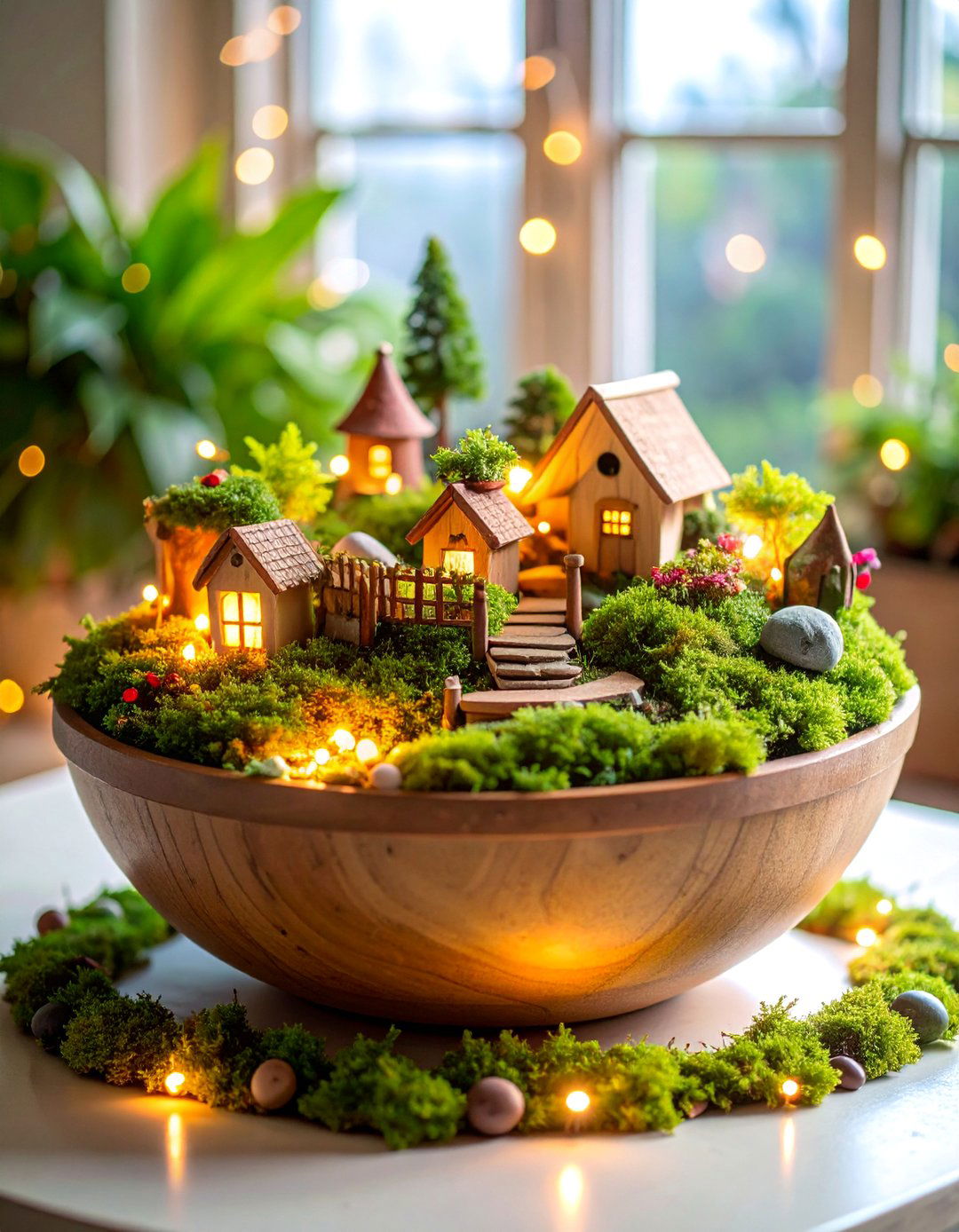 Secret Garden Bowl with Moss and Miniature Elements - 25 Dough Bowl Decor Ideas