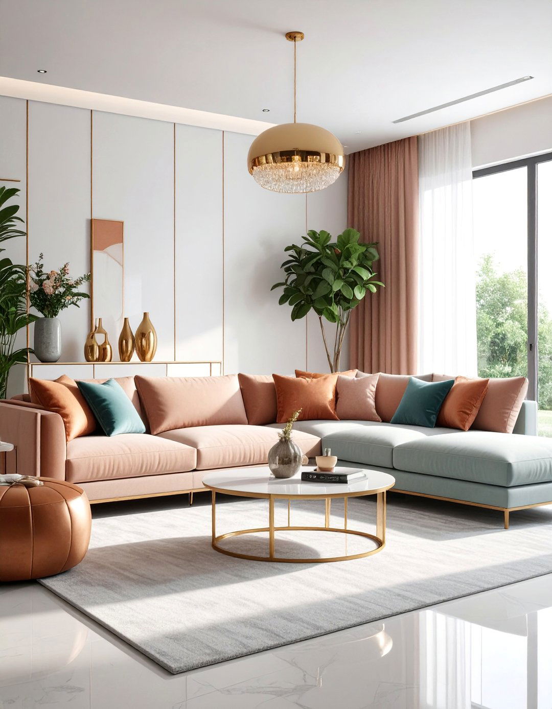 Sectional with Mixed Metallic Accents and Contemporary Styling - 25 Sectional Living Room Ideas