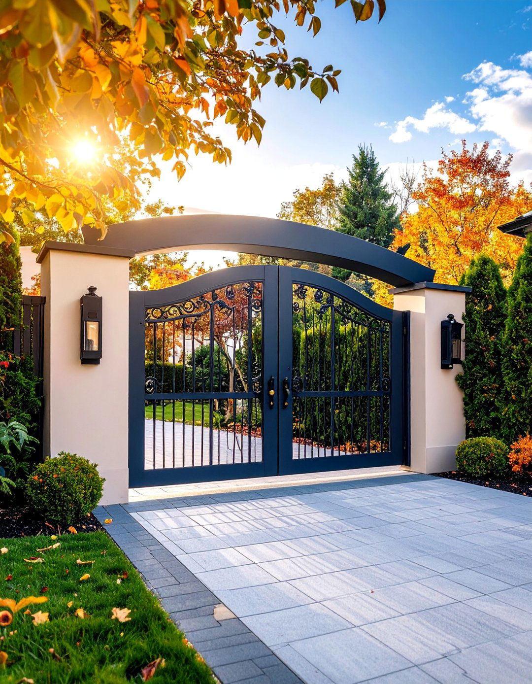 Security Gate with Decorative Features - 25 driveway entrance ideas