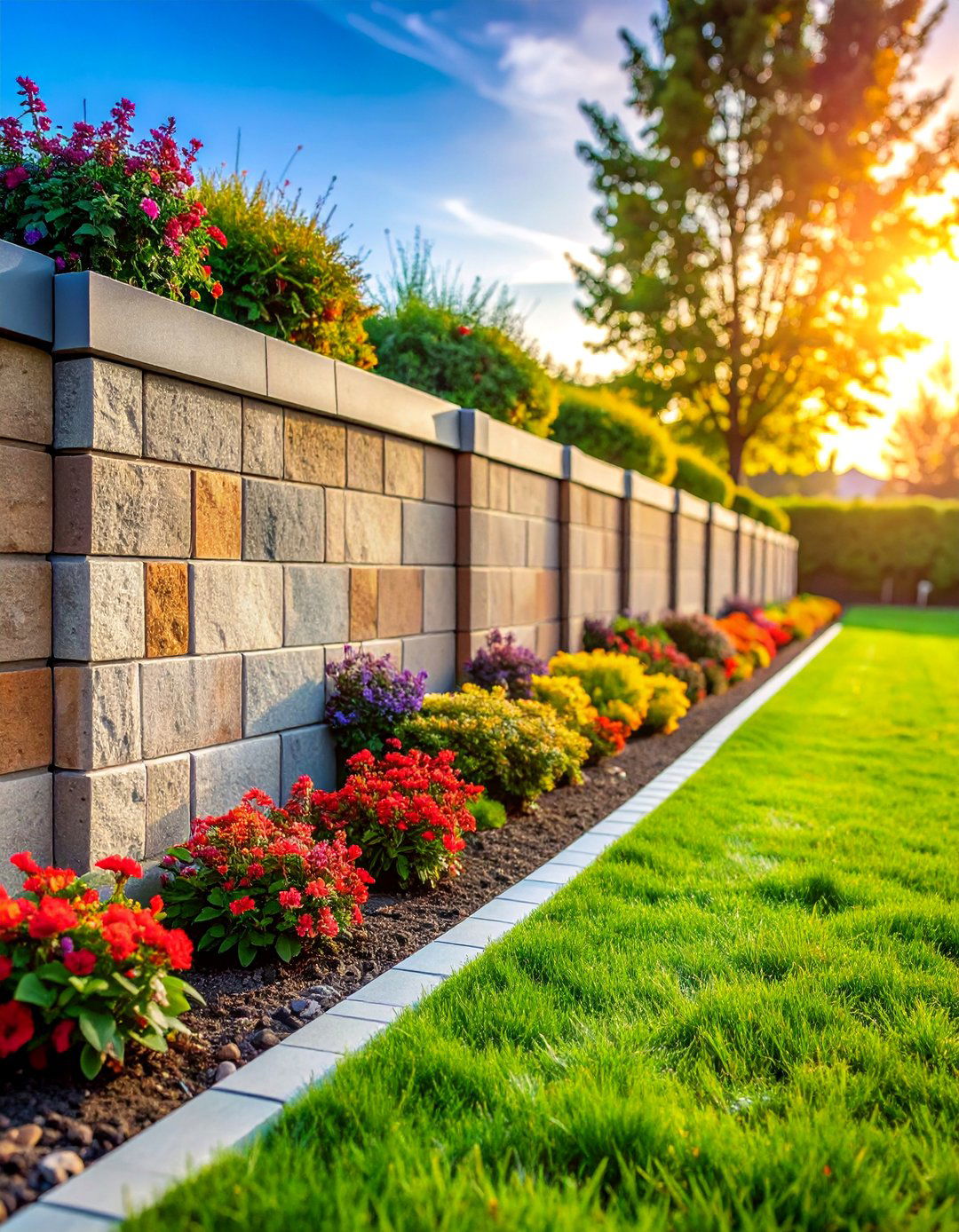 Segmental Block Wall with Engineered Components - 25 Inexpensive Retaining Wall Ideas