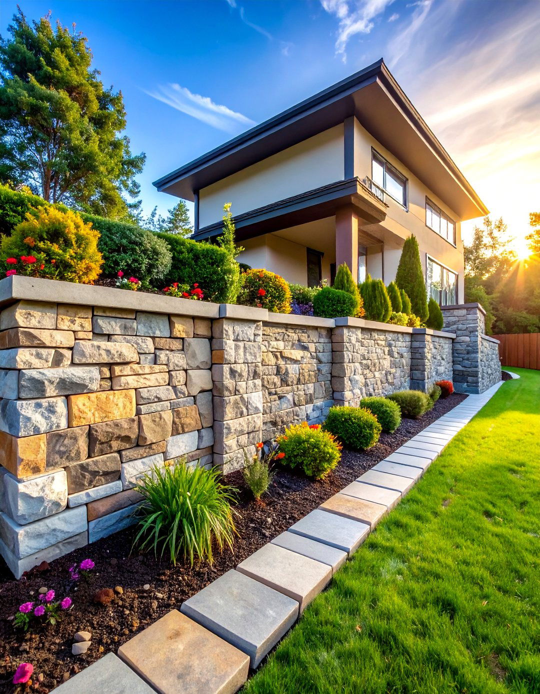 Segmental Retaining Wall with Decorative Cap Stones - 25 Retaining Wall Ideas for Sloped Backyard
