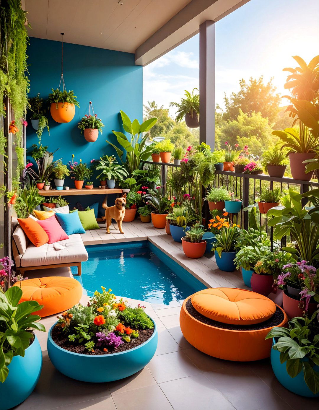 Sensory Garden Dog Balcony with Enrichment Features - 25 Dog Balcony Ideas