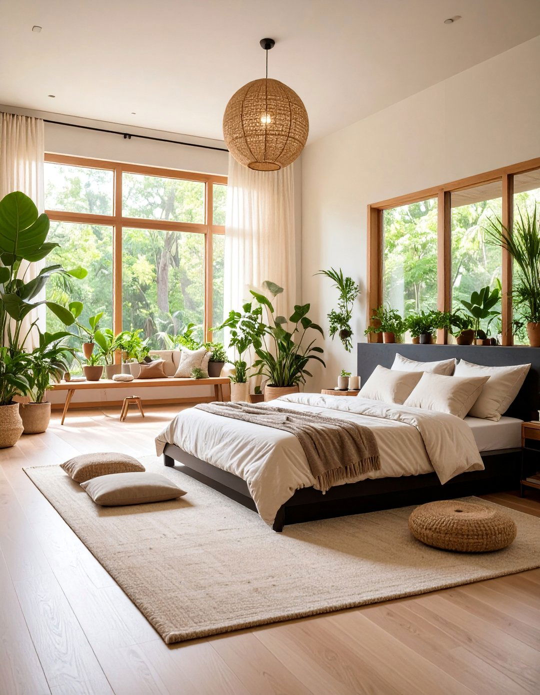 Serene Bedroom with Natural Wellness Focus - 25 Black and Beige Bedroom Design Ideas