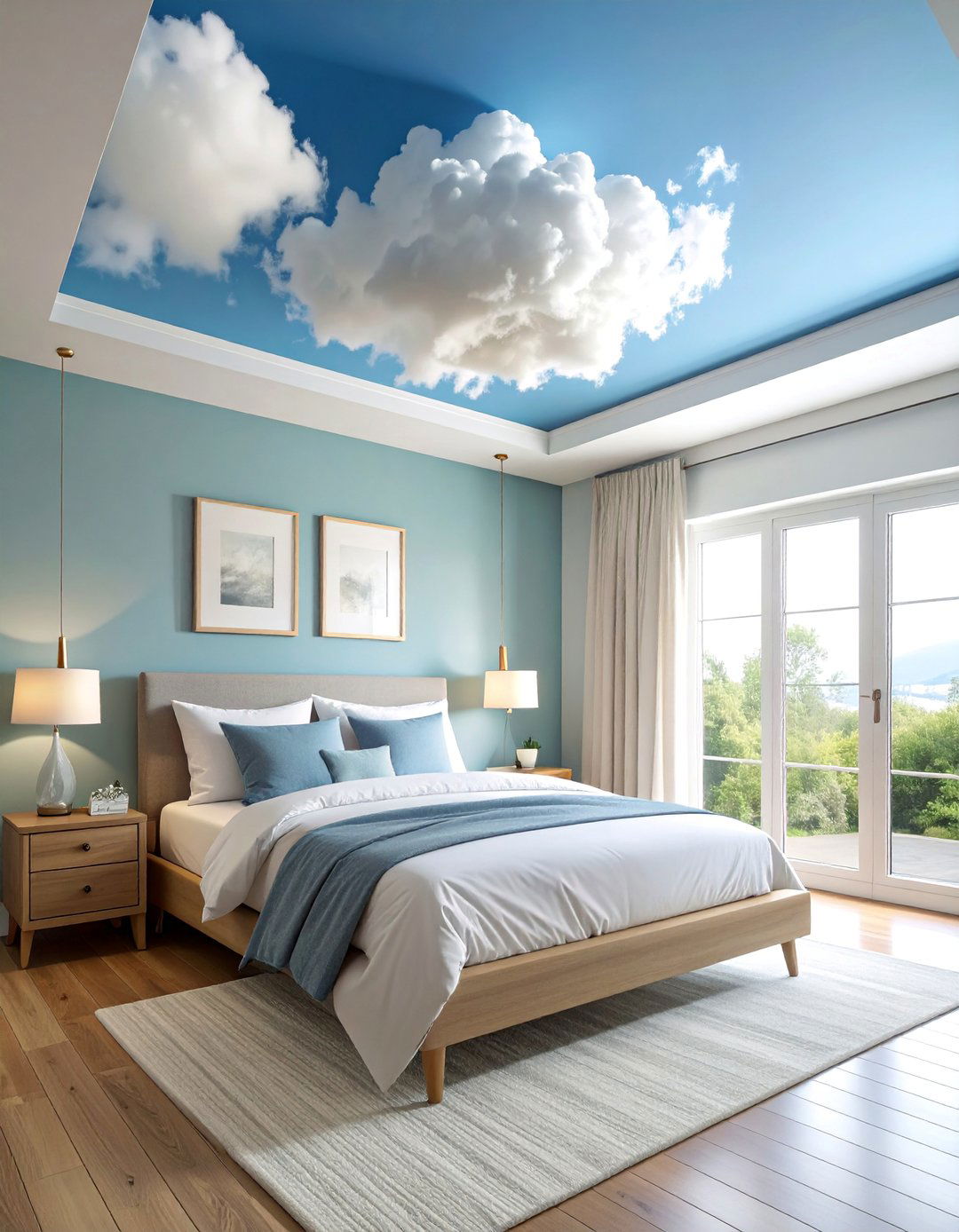 Serene Cloud Ceiling Treatment - 25 Bedroom Wallpaper Ideas