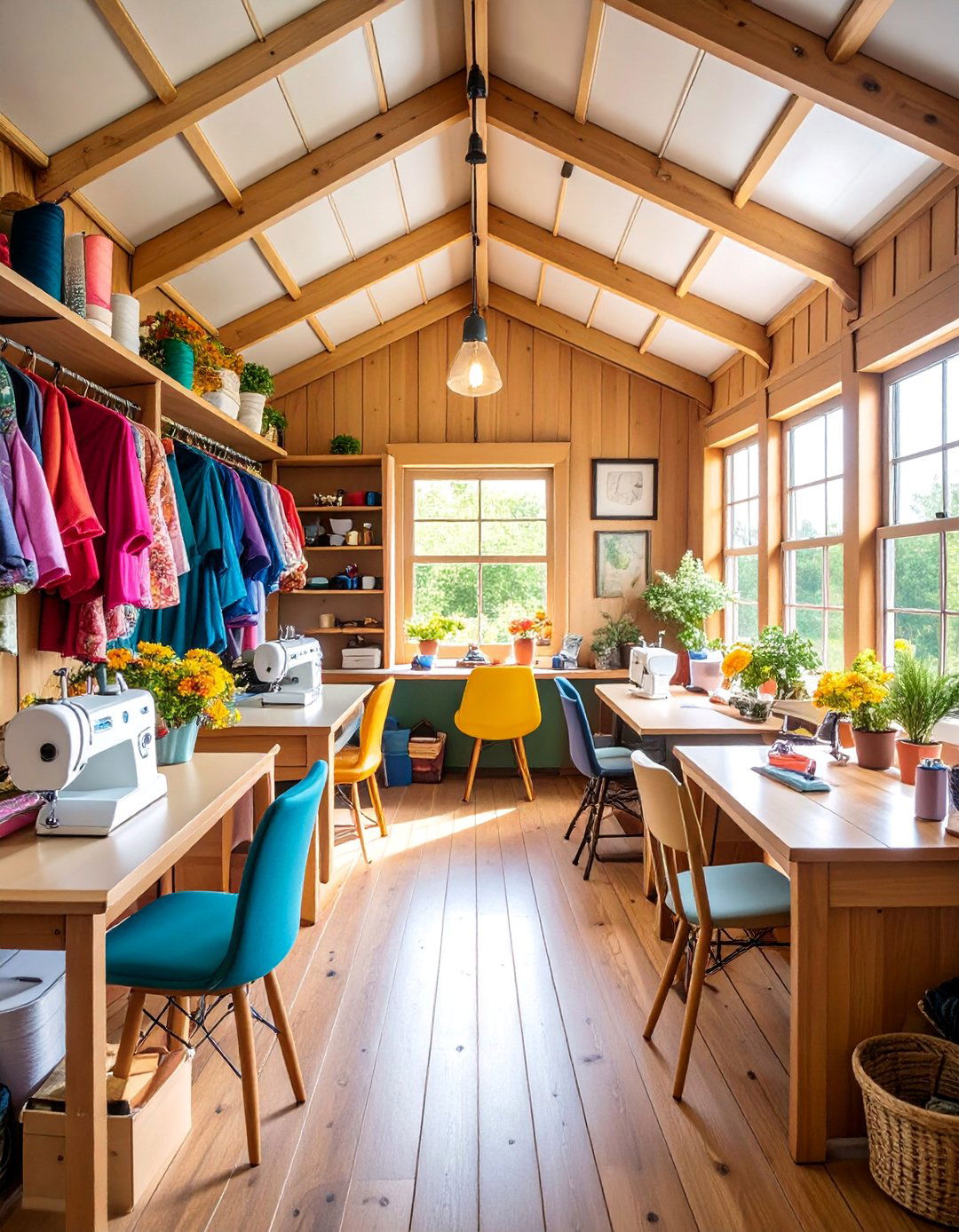 Sewing Studio She Shed with Professional Equipment - 25 She Shed Interior Ideas