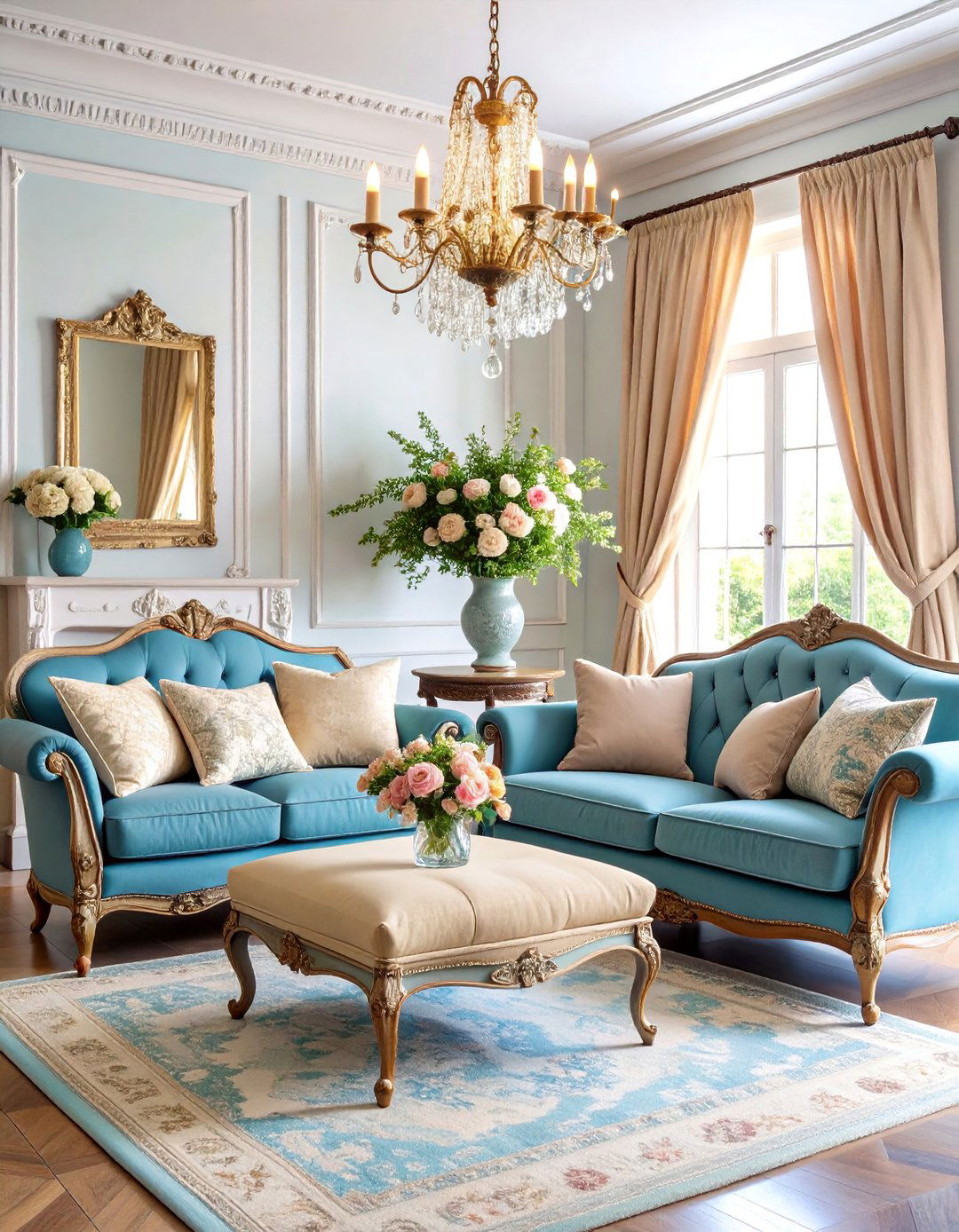 Shabby Chic Blue Distressed and Beige Romance - 25 blue and beige living room ideas