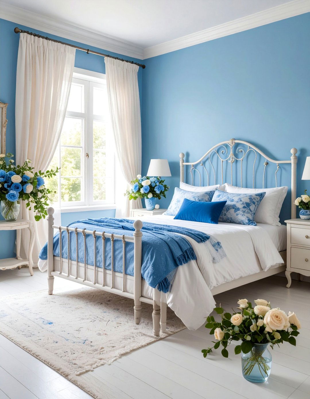 Shabby Chic Blue Roses Bedroom - 25 Blue and White Bedroom Ideas