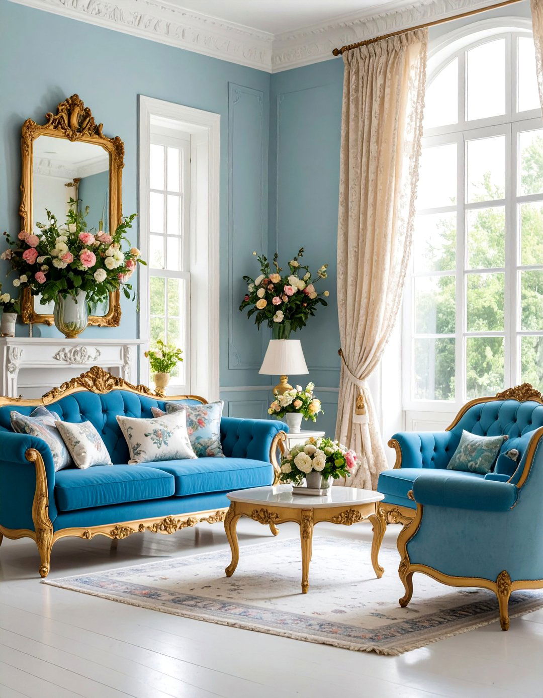Shabby Chic Blue and Gold Living Room - 25 Blue and Gold Living Room Ideas