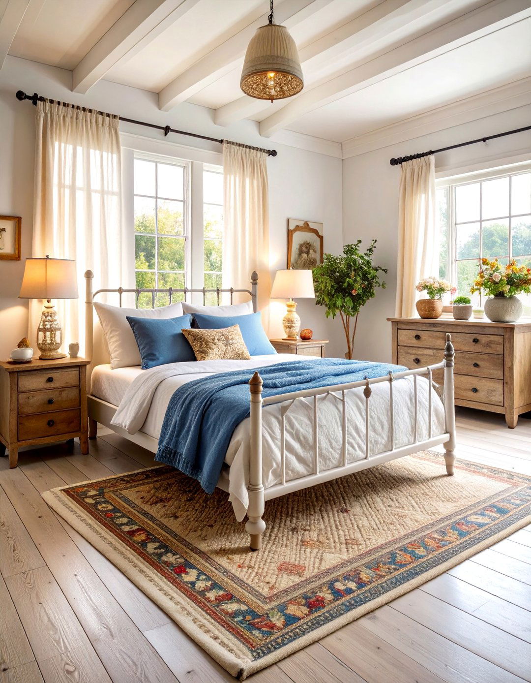 Shabby Chic Cottagecore Bedroom with Wrought Iron Bed - 25 Cottagecore Interior Design Ideas