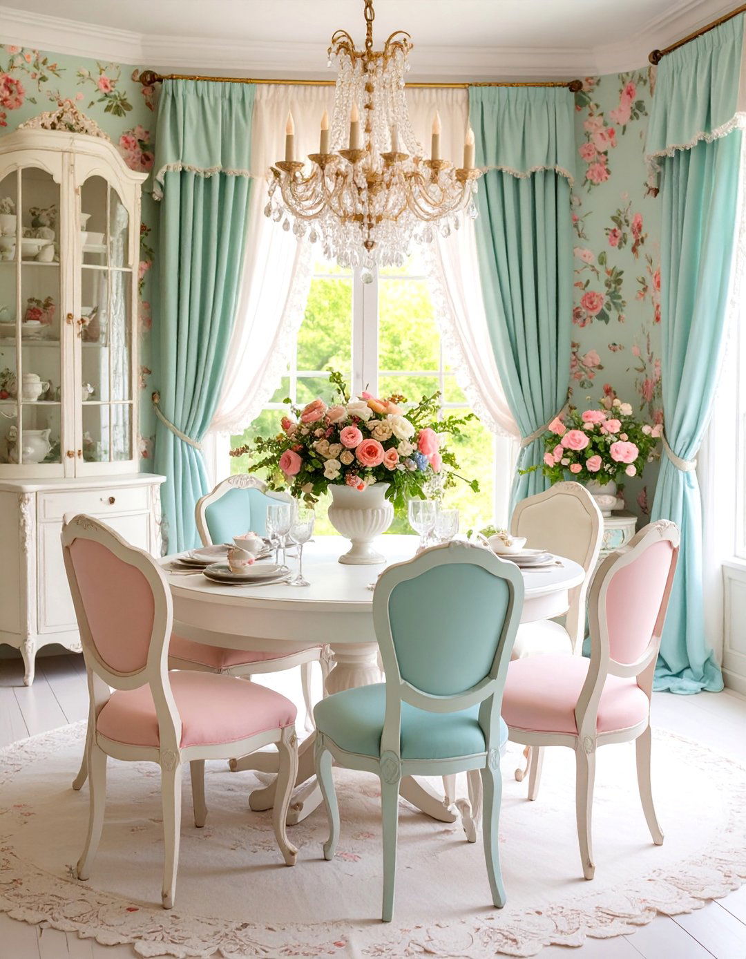 Shabby Chic Dining Room with Distressed White Furniture - 25 Vintage Dining Room Ideas