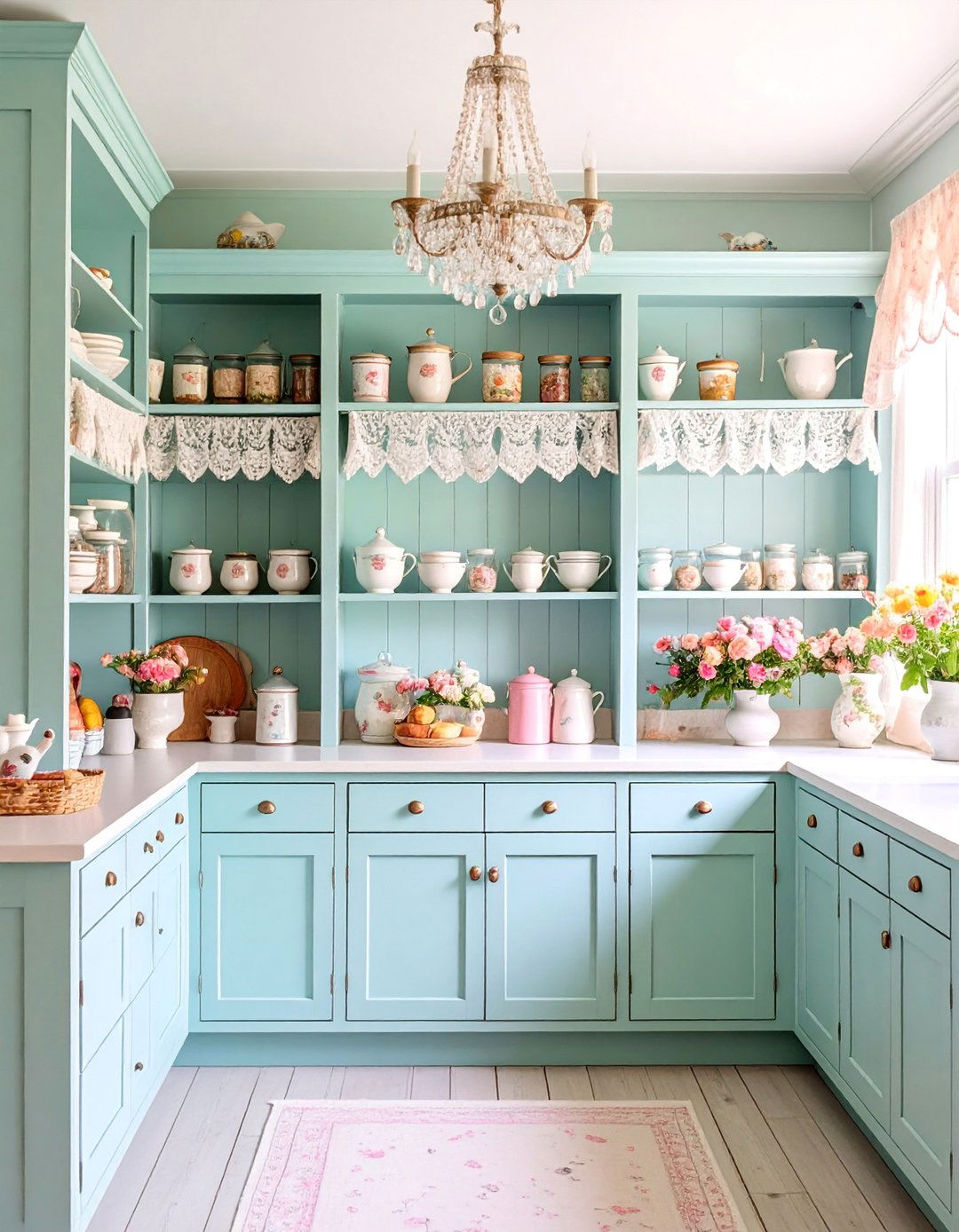 Shabby Chic Open Pantry with Distressed Paint Finishes - 25 Open Pantry Ideas