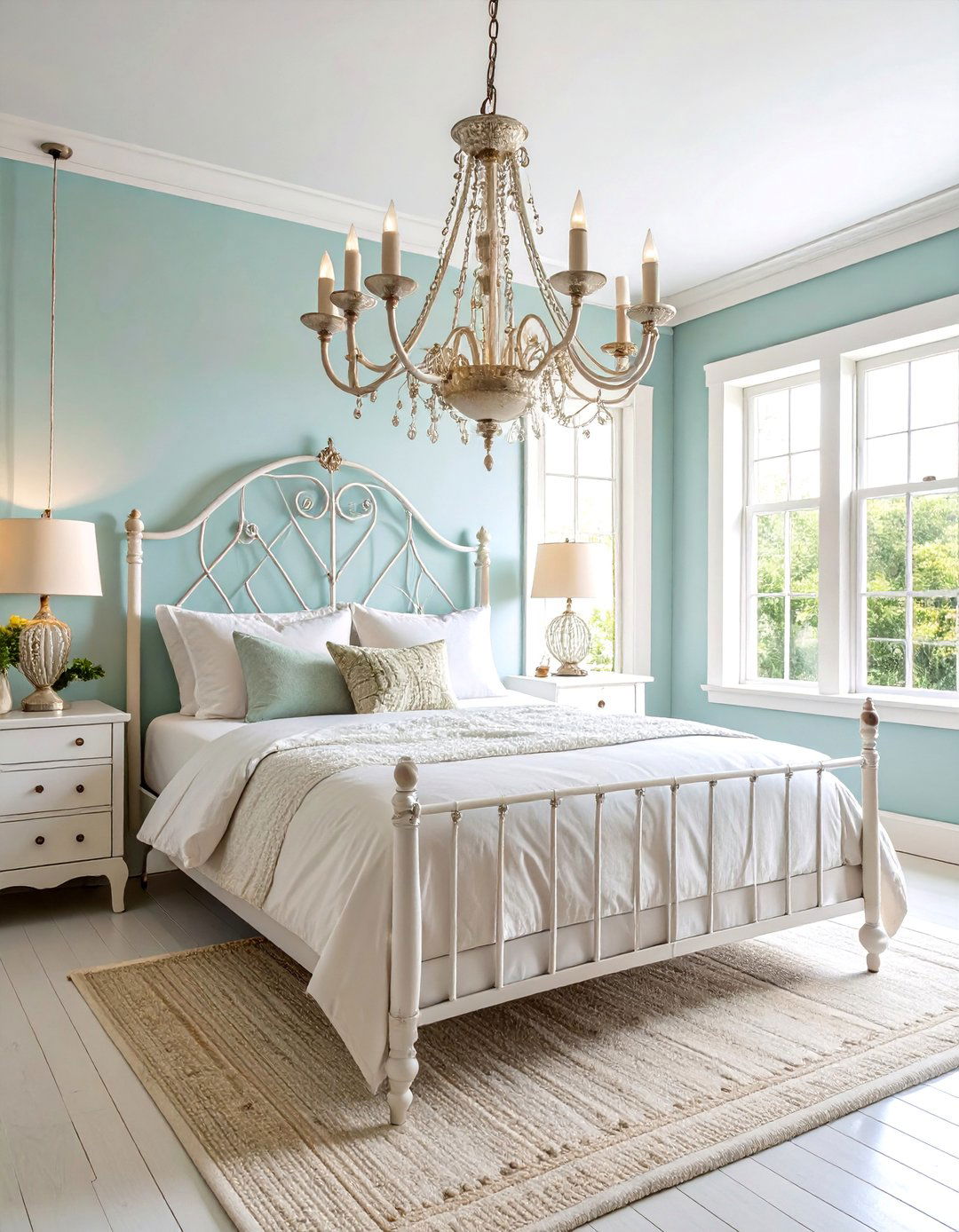 Shabby Chic Painted Metal Chandelier with Distressed Finish - 25 Bedroom Chandelier Ideas