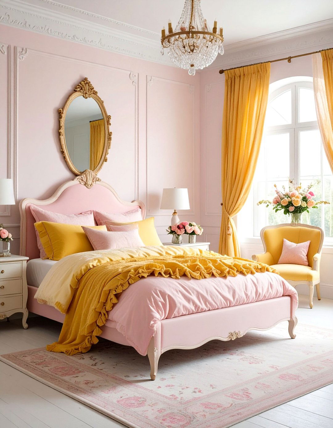 Shabby Chic Pink and Yellow Bedroom with Distressed Furniture - 25 How to Decorate With Yellow and Pink